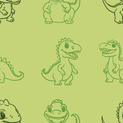 Seamless pattern with cute sketchy animals. Cartoon dinosaur motifs that are perfectly suited for childrens themes and playful designs. Doodle art wallpaper background