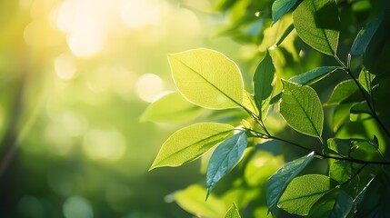 Obraz premium Green Leaves in Sunlight.