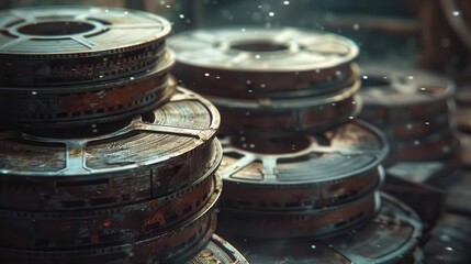 Vintage film reels with classic charm, vintage style, cinematic nostalgia