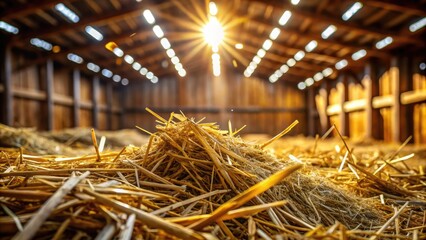 A single shiny silver needle lies hidden among hundreds of dry golden hay straws in a rustic wooden barn surrounded by dim natural light.