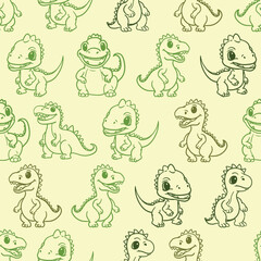 Seamless pattern with cute sketchy animals. Cartoon dinosaur motifs that are perfectly suited for childrens themes and playful designs