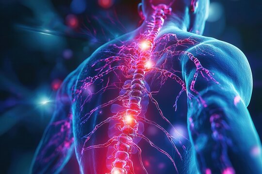 Depiction of chronic post-operative pain pathways in the body, highlighting long-term effects of BH4