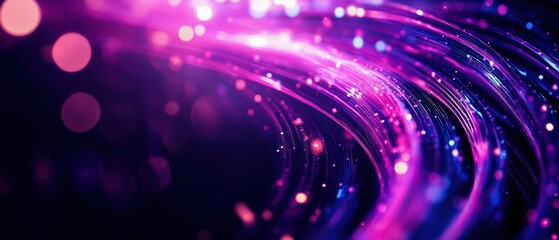 Obraz premium Vibrant violet and indigo arcs of light twisting through space, creating a futuristic abstract design set against a dark background