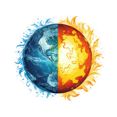 n illustration of a fresh blue Earth and a fiery red Earth