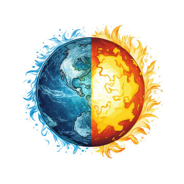earth split fire water stylized globe clip art preview