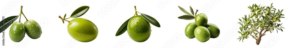 Wall mural fresh olive fruit and tree graphic clip out.