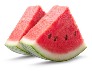 Watermelon triangle slices with seeds isolated on white background. Clipping path.