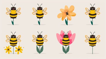 A set of cute cartoon bee 