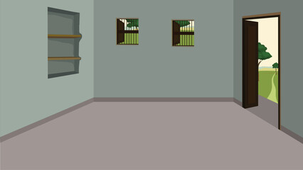 Vector Illustation of a Empty kitchen indoor. Indian village kitchen interior design