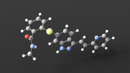 axitinib molecule 3d, molecular structure, ball and stick model, structural chemical formula antineoplastic agents