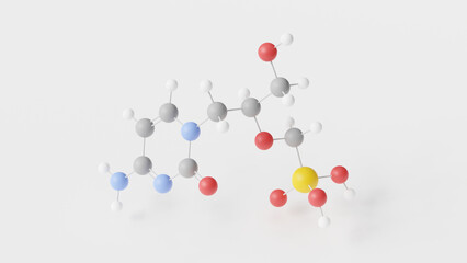 cidofovir molecule 3d, molecular structure, ball and stick model, structural chemical formula antiviral medication