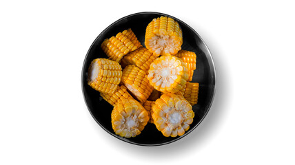Bowl of Fresh Sliced Corn Isolated on White Background