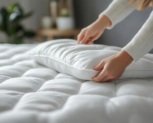 Mattress protector with a cover being placed on a bed
