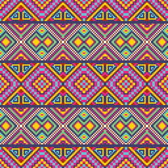 Background vector seamless Geometric Pattern, Ikat seamless pattern, geometric design, motif ethnic handmade, Ikat ethnic tribal, boho colors seamless wallpaper. Ethnic Ikat abstract background art.