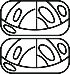 Obraz premium Line art vector icon depicting two pieces of salmon fillet in a vacuum pack, ideal for food packaging or recipe websites