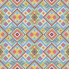 Background vector seamless Geometric Pattern, Ikat seamless pattern, geometric design, motif ethnic handmade, Ikat ethnic tribal, boho colors seamless wallpaper. Ethnic Ikat abstract background art.