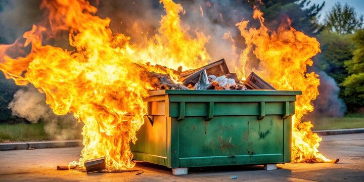 A chaotic and out-of-control dumpster fire , disaster, hot mess, chaos, flames, fiery, garbage, overwhelmed, crisis