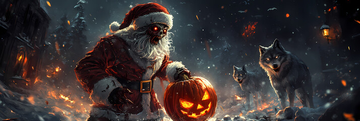 Creepy Zombie Santa with Festive Twist in Halloween Anime Manga Art