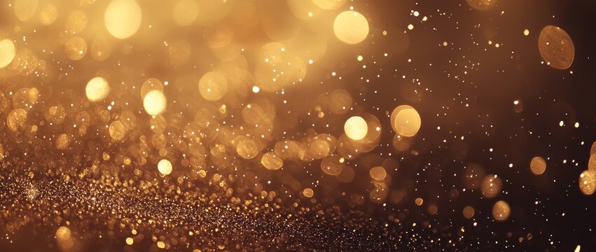 New Year's eve fireworks and bokeh in gold and dark blue. Abstract holiday background.