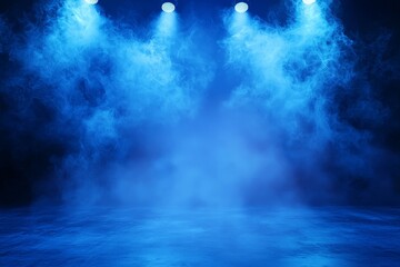 Background of a blue spotlight stage with smoke.