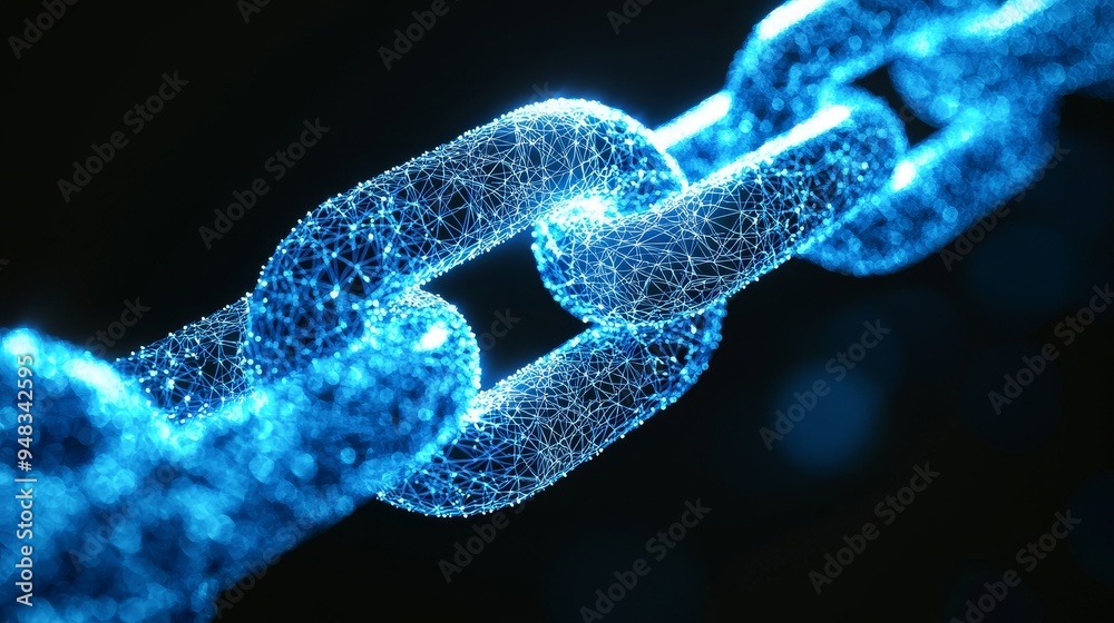 Poster three-dimensional rendering of a blockchain - a chain of network connections.