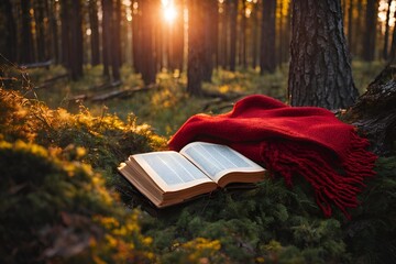 Old book in autumn forest