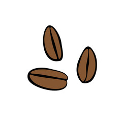 Doodle hand drawn coffee beans. Coffee seeds outline. Vector color clip art.