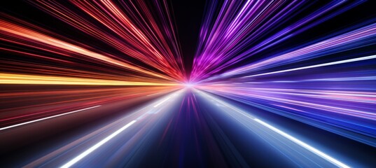 Obraz premium Abstract light trails radiating outward in vibrant colors against a dark background creating a sense of motion and energy