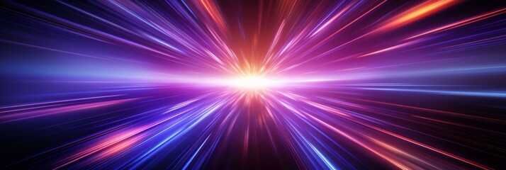 Naklejka premium Vibrant light streaks create a mesmerizing effect resembling a burst of energy in a cosmic setting at nighttime