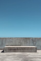 A Minimalist Concrete Bench Standing Firmly Against a Clear Blue Sky, Creating Serenity