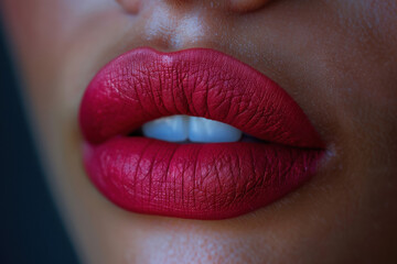 Fototapeta premium Vibrant pink lipstick enhances the natural beauty of full lips, showcasing a flawless makeup look, perfect for a stylish appearance, close up