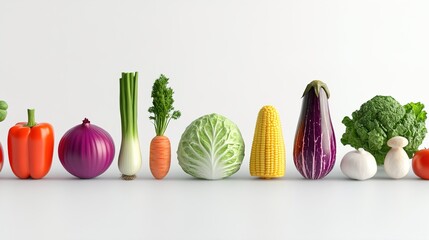 3D vegetable png cut out element set