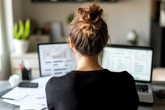 Sole Proprietor Reviewing Financial Documents in Home Office Setting