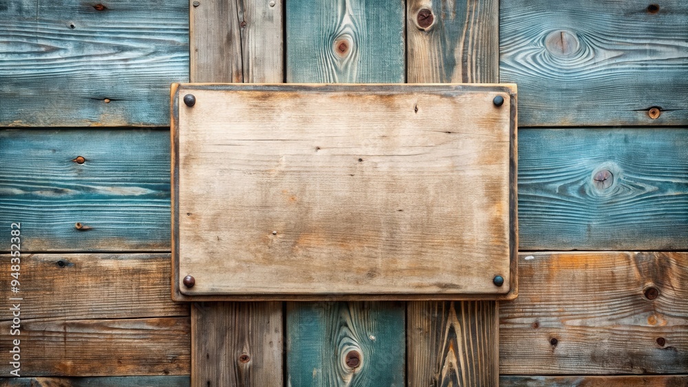 Aufkleber Blank sign on distressed wooden background, perfect for adding customizable text or message