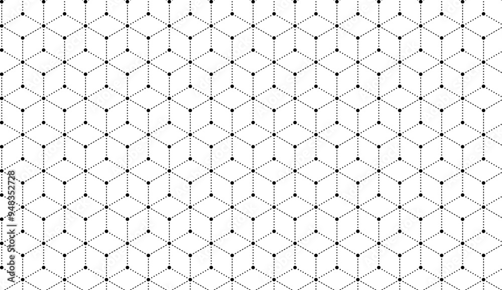 Fototapete abstract seamless hexagonal background with black lines and dots.