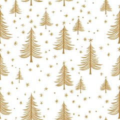 Obraz premium Gold Christmas tree pattern with snowflakes on a white background ideal for festive projects, cards, wrapping paper, and holiday decorations,