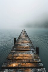 Obraz premium Misty Pier on Tranquil Water A Beautiful and Serene Landscape Photography Experience
