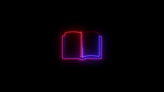 Abstract glowing neon open book icon animation. dictionary or text book icon concept. colorful neon icon.