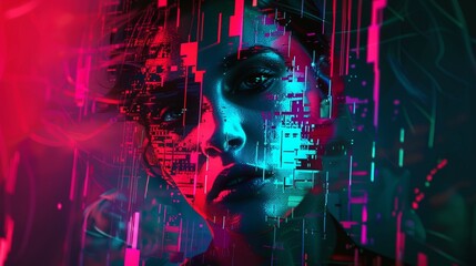 abstract portrait of a woman with neon colors