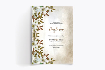 WEDDING INVITATION FRAME WITH FLOWER DECORATIONS WITH FRESH LEAVES