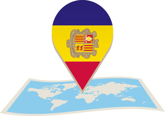 Obraz premium Andorra flag on World map