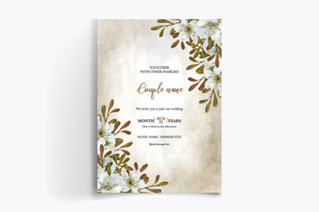 WEDDING INVITATION FRAME WITH FLOWER DECORATIONS WITH FRESH LEAVES