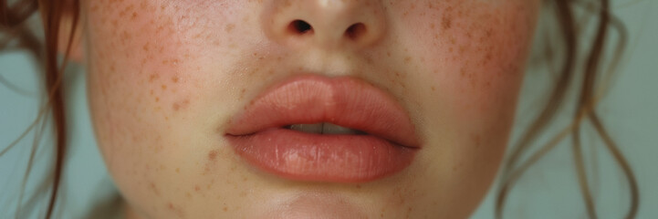 Fototapeta premium Natural beauty makeup showcasing soft lips and radiant skin, natural beauty and a fresh, polished look in a well-lit environment.