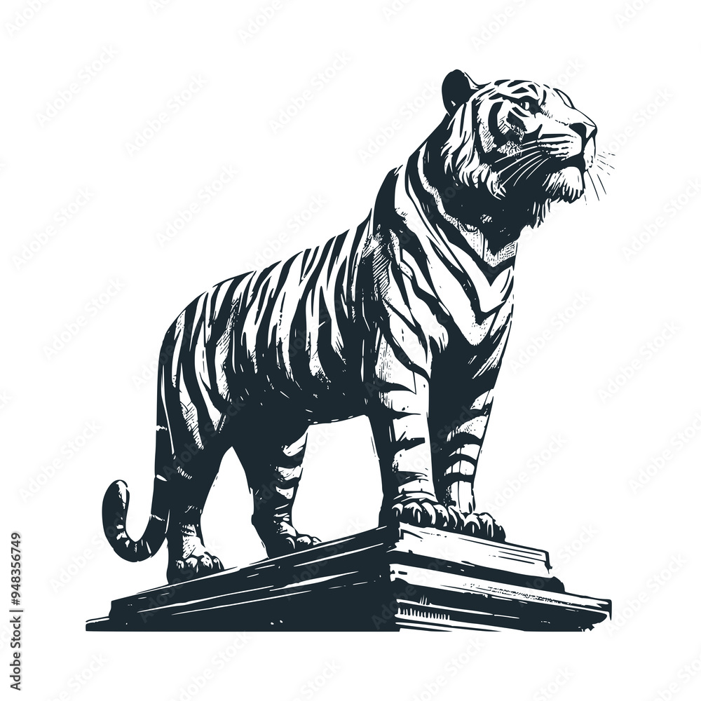 Sticker The wild tiger. Black white vector illustration.
