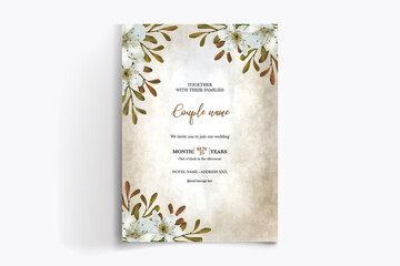WEDDING INVITATION FRAME WITH FLOWER DECORATIONS WITH FRESH LEAVES