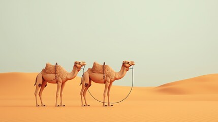 Desert animals, camels and lizards, sandy dunes, 3D illustration