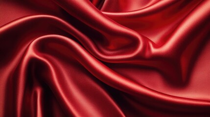 Obraz premium A close-up flat lay of red satin fabric, draped in elegant folds, showcasing its vibrant and luxurious texture
