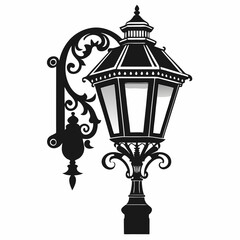 Vintage light vector illustration, old street lamp post, sidewalk lantern