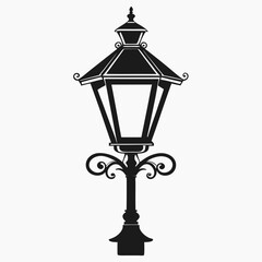 Vintage light vector illustration, old street lamp post, sidewalk lantern