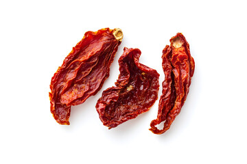 Obraz premium Top view sun-dried tomatoes, traditional Italian food, isolated on white on white 